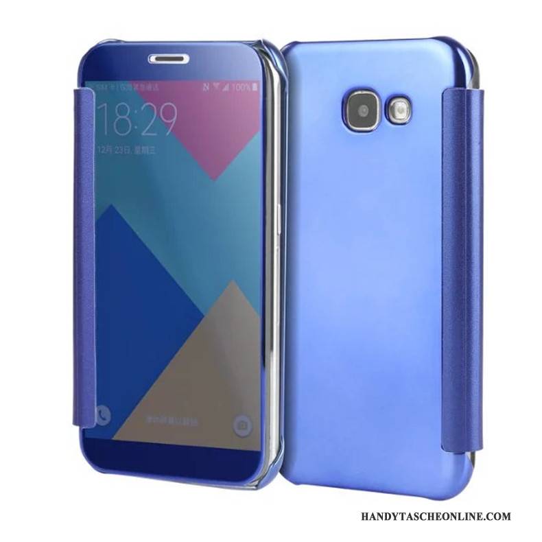 Hülle Samsung Galaxy A5 2017 Schutz Spiegel Handyhüllen, Case Samsung Galaxy A5 2017 Folio Überzug Blau