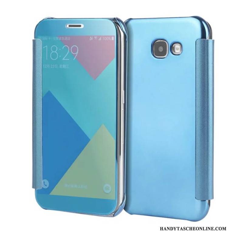 Hülle Samsung Galaxy A5 2017 Schutz Spiegel Handyhüllen, Case Samsung Galaxy A5 2017 Folio Überzug Blau