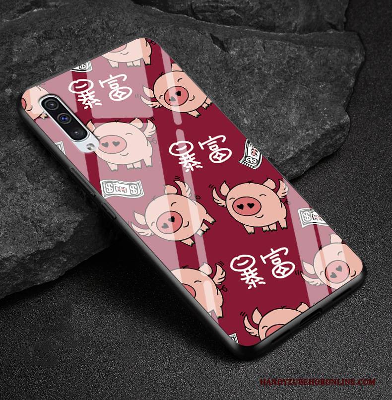 Hülle Samsung Galaxy A50 Karikatur Anti-sturz Handyhüllen, Case Samsung Galaxy A50 Taschen Glas Rot