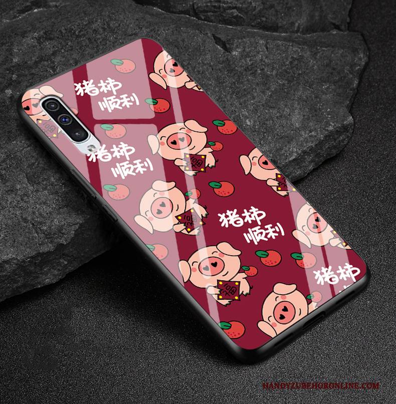 Hülle Samsung Galaxy A50 Karikatur Anti-sturz Handyhüllen, Case Samsung Galaxy A50 Taschen Glas Rot