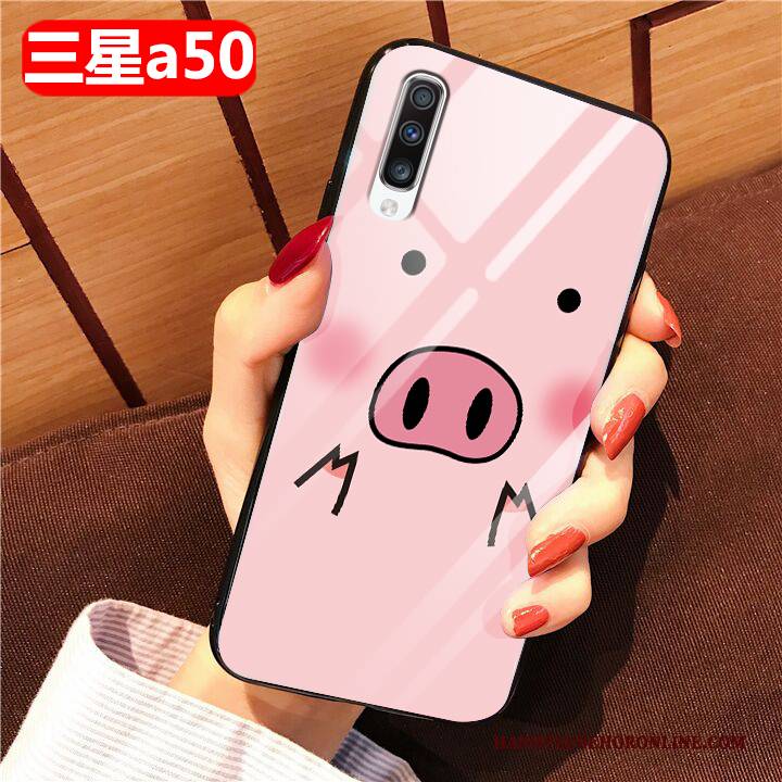 Hülle Samsung Galaxy A50 Karikatur Gelb Glas, Case Samsung Galaxy A50 Weiche Handyhüllen Anti-sturz