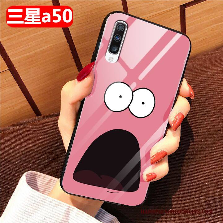 Hülle Samsung Galaxy A50 Karikatur Gelb Glas, Case Samsung Galaxy A50 Weiche Handyhüllen Anti-sturz