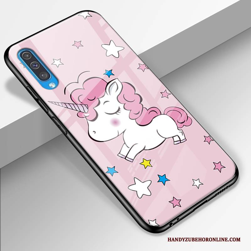 Hülle Samsung Galaxy A50 Karikatur Gelb Handyhüllen, Case Samsung Galaxy A50 Taschen Glas Anti-sturz