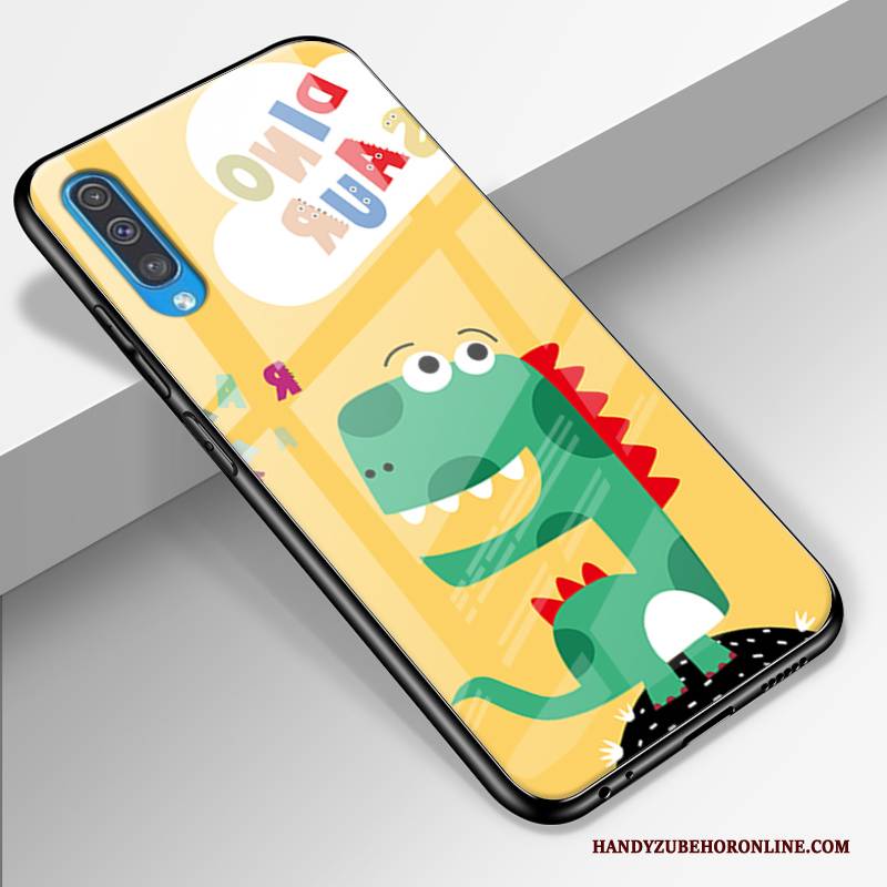 Hülle Samsung Galaxy A50 Karikatur Gelb Handyhüllen, Case Samsung Galaxy A50 Taschen Glas Anti-sturz