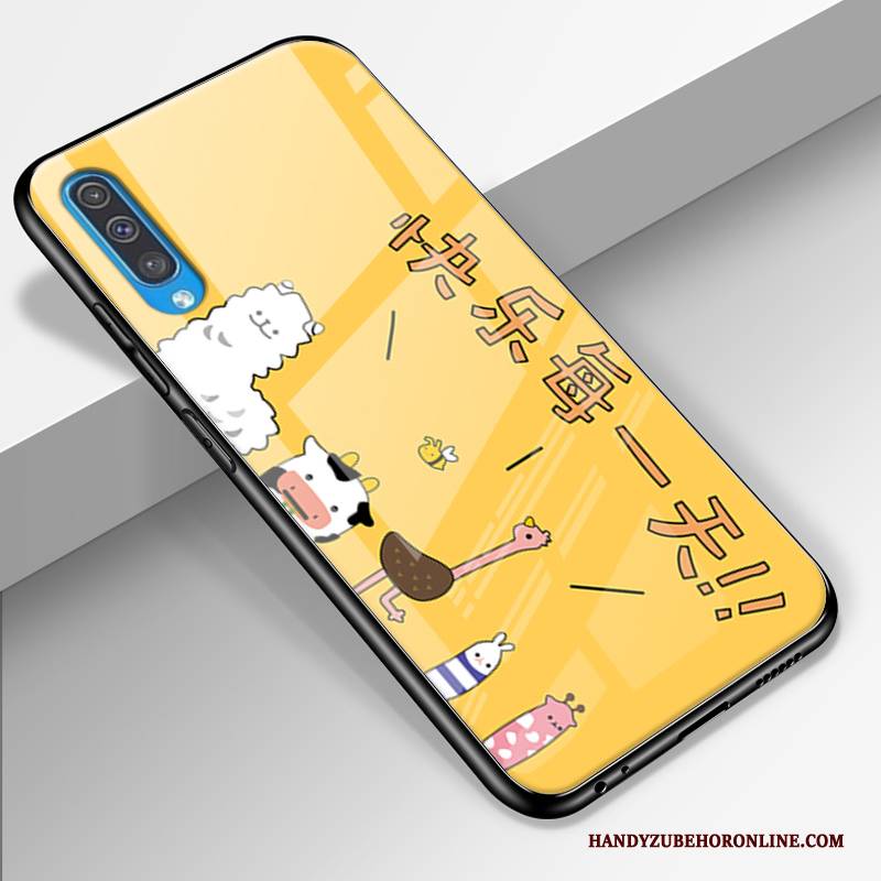 Hülle Samsung Galaxy A50 Karikatur Gelb Handyhüllen, Case Samsung Galaxy A50 Taschen Glas Anti-sturz