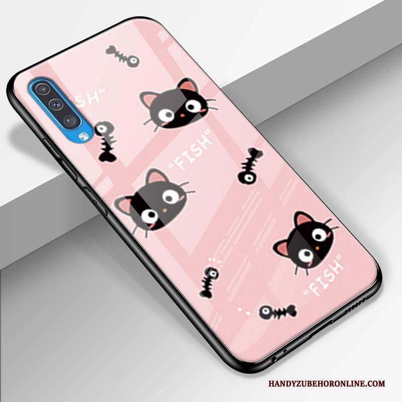 Hülle Samsung Galaxy A50 Karikatur Gelb Handyhüllen, Case Samsung Galaxy A50 Taschen Glas Anti-sturz