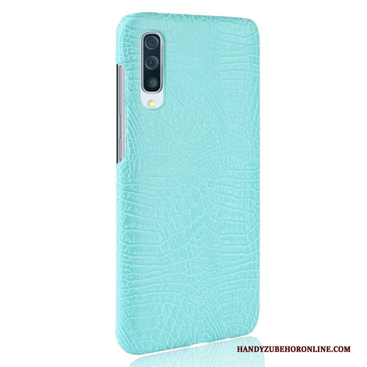 Hülle Samsung Galaxy A50 Leder Krokodilmuster Handyhüllen, Case Samsung Galaxy A50 Taschen Schwer Blau