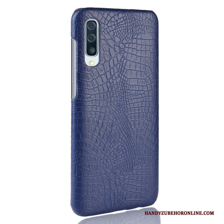 Hülle Samsung Galaxy A50 Leder Krokodilmuster Handyhüllen, Case Samsung Galaxy A50 Taschen Schwer Blau