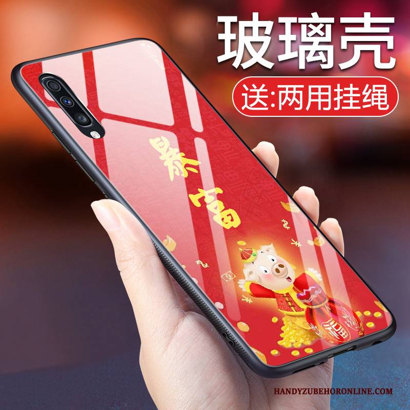 Hülle Samsung Galaxy A50 Rot Handyhüllen, Case Samsung Galaxy A50 Glas Glücklich