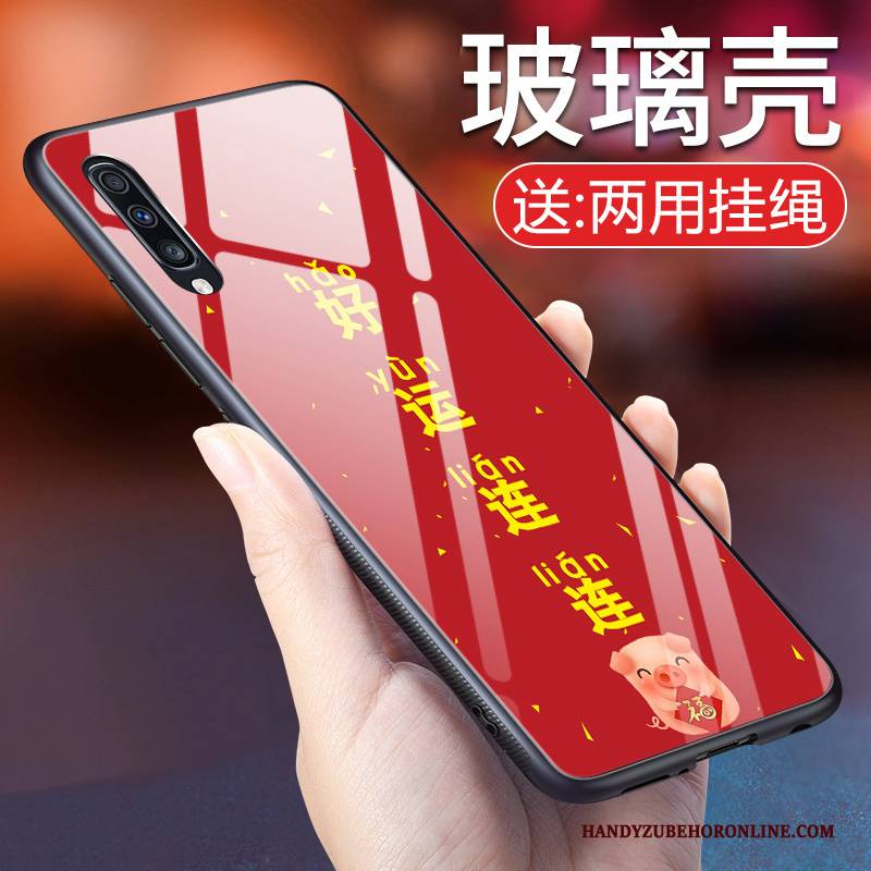 Hülle Samsung Galaxy A50 Rot Handyhüllen, Case Samsung Galaxy A50 Glas Glücklich