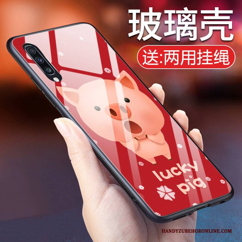 Hülle Samsung Galaxy A50 Rot Handyhüllen, Case Samsung Galaxy A50 Glas Glücklich