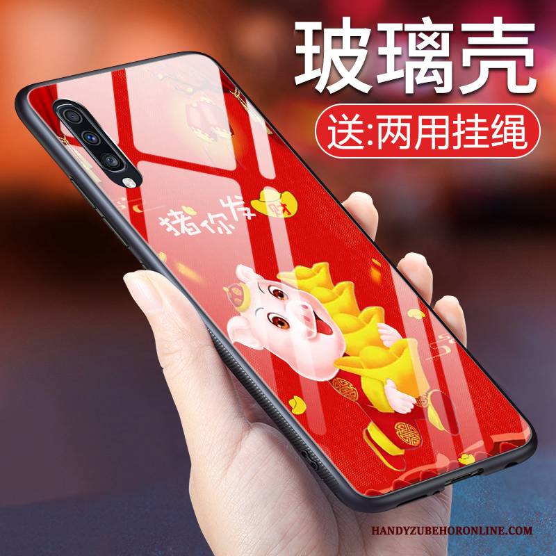 Hülle Samsung Galaxy A50 Rot Handyhüllen, Case Samsung Galaxy A50 Glas Glücklich