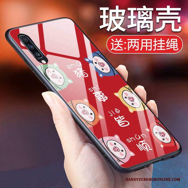 Hülle Samsung Galaxy A50 Rot Handyhüllen, Case Samsung Galaxy A50 Glas Glücklich