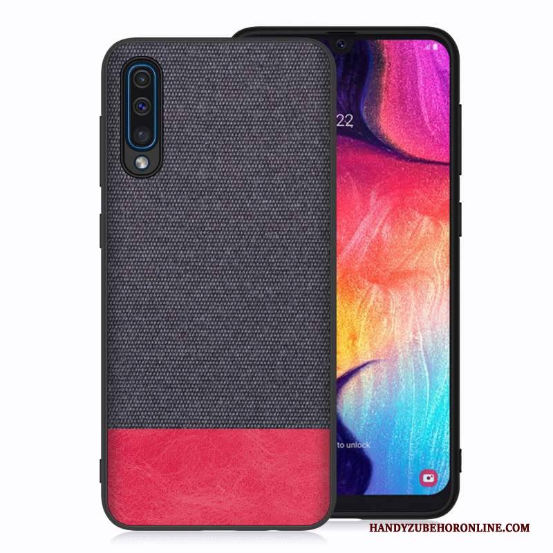 Hülle Samsung Galaxy A50 Rot Stoff, Case Samsung Galaxy A50 Handyhüllen