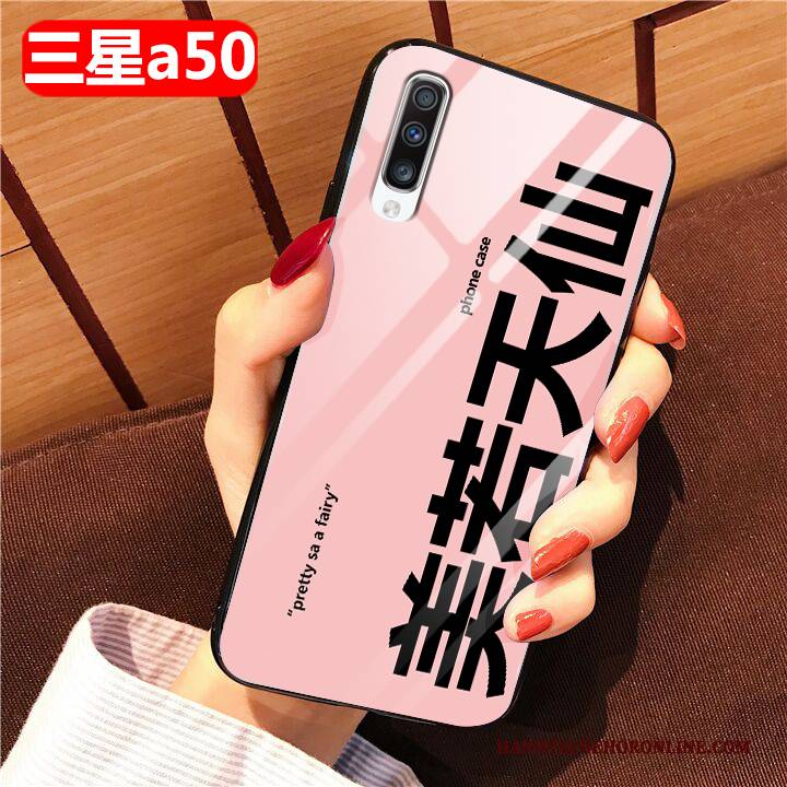 Hülle Samsung Galaxy A50 Schutz Glas Handyhüllen, Case Samsung Galaxy A50 Karikatur Anti-sturz Rosa