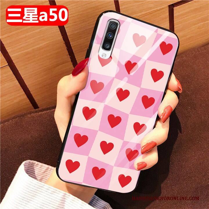 Hülle Samsung Galaxy A50 Schutz Glas Handyhüllen, Case Samsung Galaxy A50 Karikatur Anti-sturz Rosa