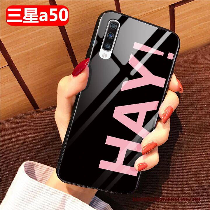 Hülle Samsung Galaxy A50 Schutz Glas Handyhüllen, Case Samsung Galaxy A50 Karikatur Anti-sturz Rosa