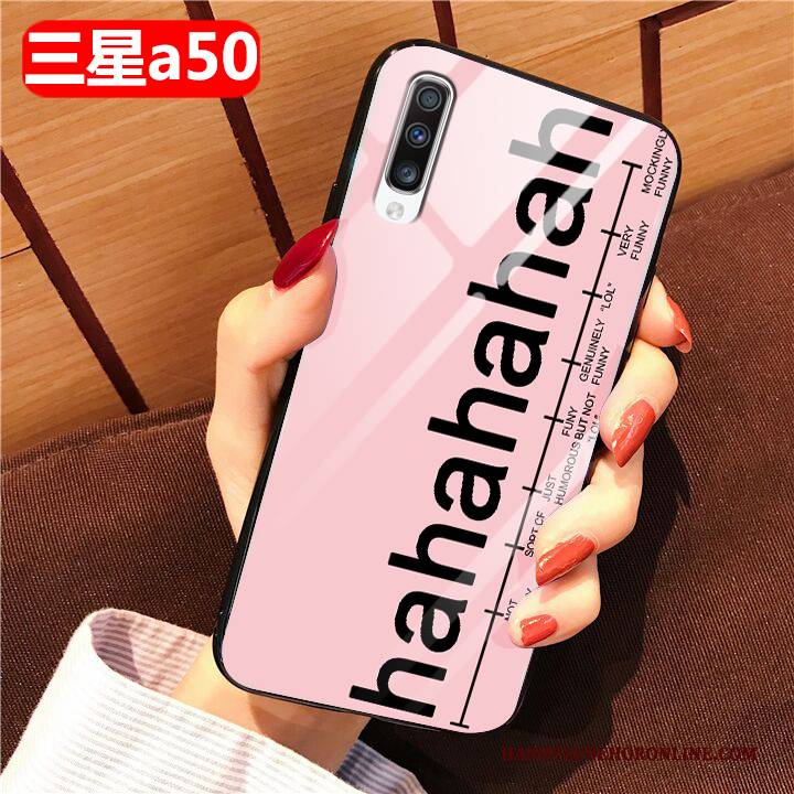 Hülle Samsung Galaxy A50 Schutz Glas Handyhüllen, Case Samsung Galaxy A50 Karikatur Anti-sturz Rosa