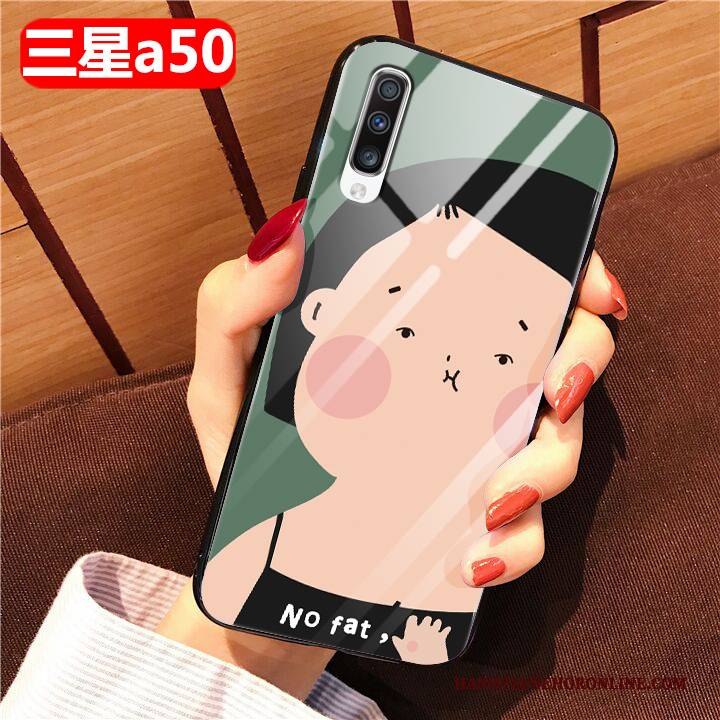 Hülle Samsung Galaxy A50 Schutz Glas Handyhüllen, Case Samsung Galaxy A50 Karikatur Anti-sturz Rosa