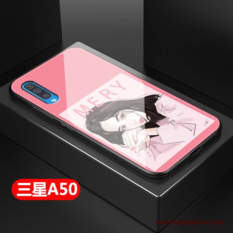 Hülle Samsung Galaxy A50 Silikon Rosa Handyhüllen, Case Samsung Galaxy A50 Netto Rot Glas