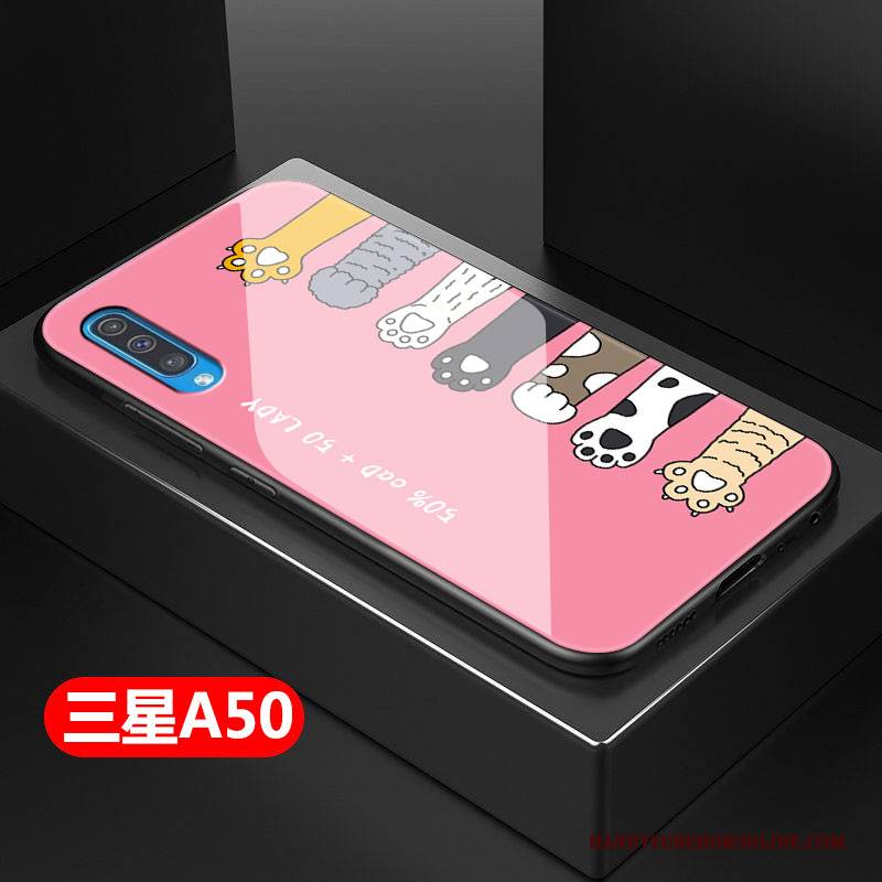 Hülle Samsung Galaxy A50 Silikon Rosa Handyhüllen, Case Samsung Galaxy A50 Netto Rot Glas