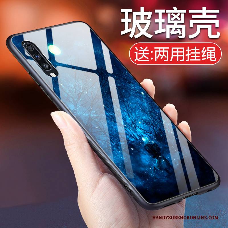 Hülle Samsung Galaxy A50 Weiche Glas Trend, Case Samsung Galaxy A50 Silikon Anti-sturz Blau