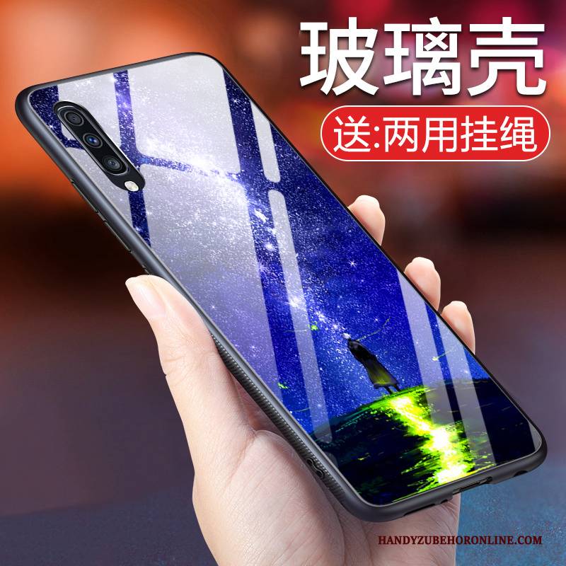 Hülle Samsung Galaxy A50 Weiche Glas Trend, Case Samsung Galaxy A50 Silikon Anti-sturz Blau