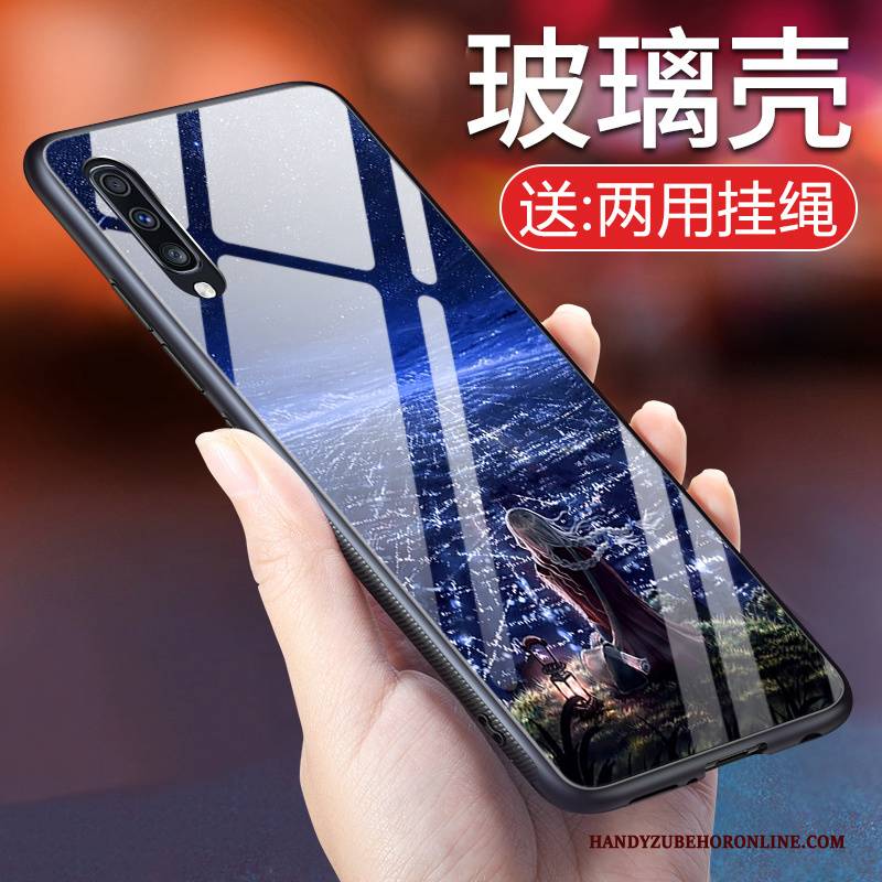 Hülle Samsung Galaxy A50 Weiche Glas Trend, Case Samsung Galaxy A50 Silikon Anti-sturz Blau