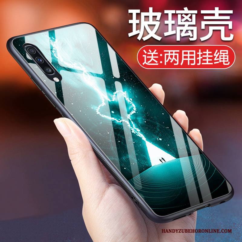 Hülle Samsung Galaxy A50 Weiche Glas Trend, Case Samsung Galaxy A50 Silikon Anti-sturz Blau