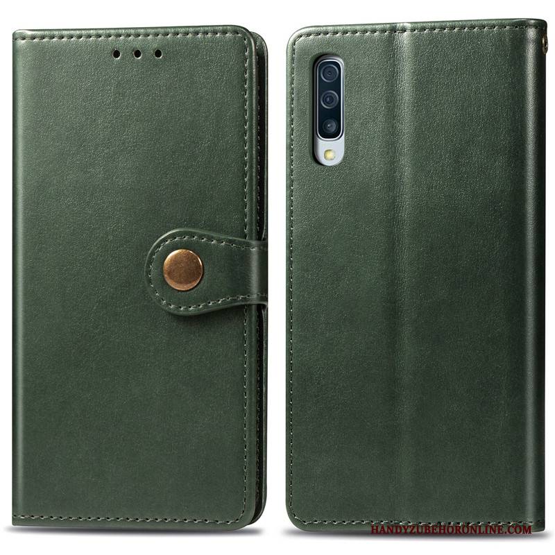 Hülle Samsung Galaxy A50s Leder Einfach Einfarbig, Case Samsung Galaxy A50s Folio Business Grün