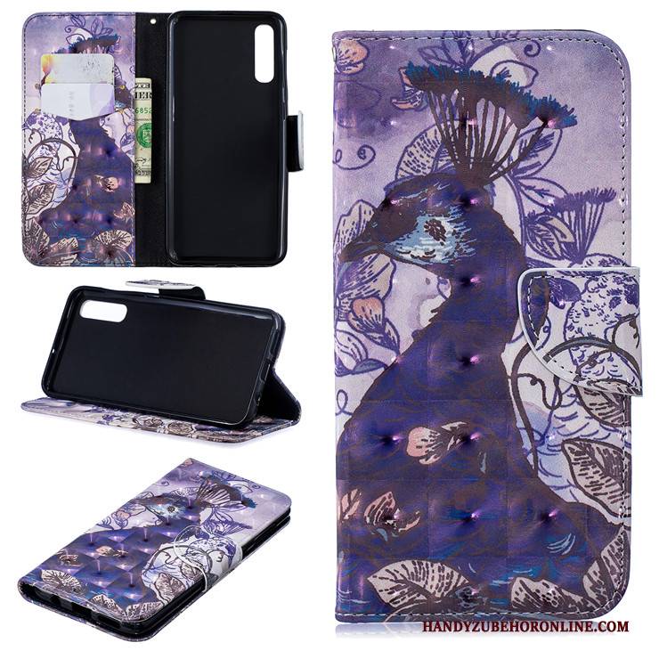 Hülle Samsung Galaxy A50s Lederhülle Handyhüllen Nette, Case Samsung Galaxy A50s Taschen Katzen Lila