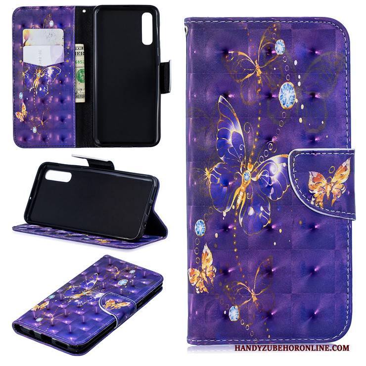 Hülle Samsung Galaxy A50s Lederhülle Handyhüllen Nette, Case Samsung Galaxy A50s Taschen Katzen Lila