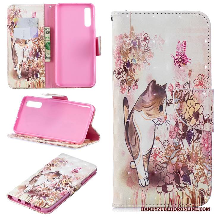 Hülle Samsung Galaxy A50s Lederhülle Handyhüllen Nette, Case Samsung Galaxy A50s Taschen Katzen Lila