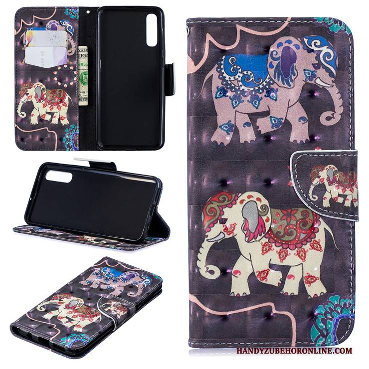 Hülle Samsung Galaxy A50s Lederhülle Handyhüllen Nette, Case Samsung Galaxy A50s Taschen Katzen Lila