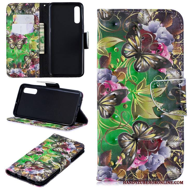 Hülle Samsung Galaxy A50s Lederhülle Handyhüllen Nette, Case Samsung Galaxy A50s Taschen Katzen Lila