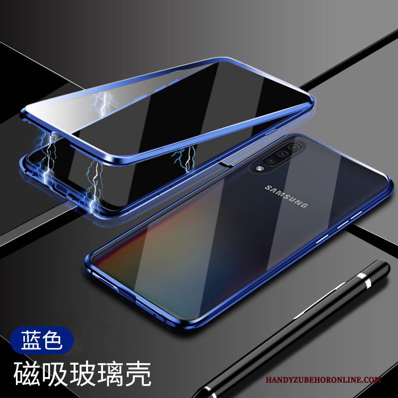 Hülle Samsung Galaxy A50s Taschen Glas Handyhüllen, Case Samsung Galaxy A50s Schutz Blau Doppelseitig