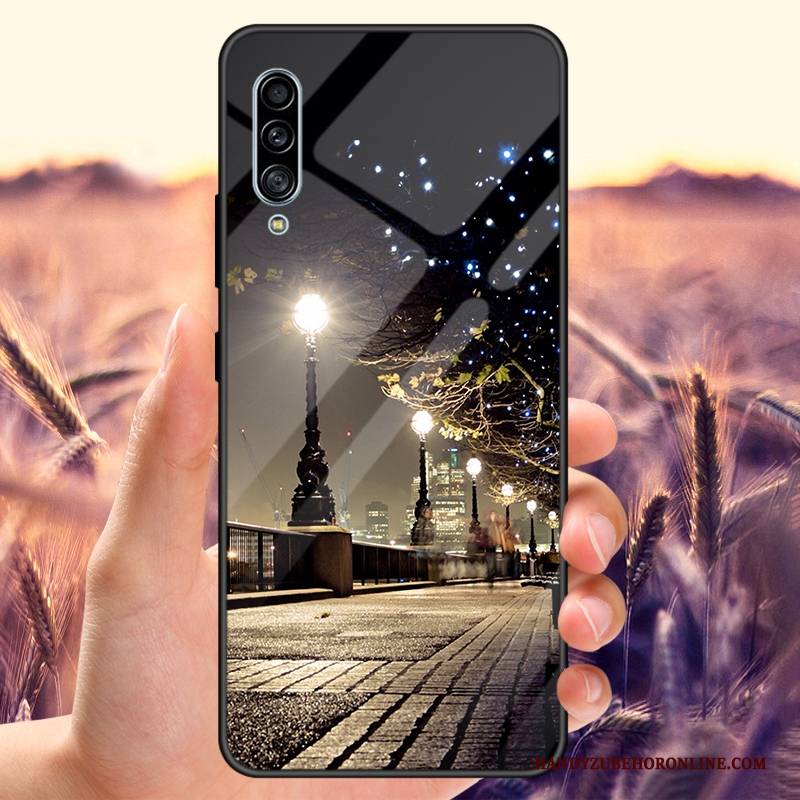 Hülle Samsung Galaxy A50s Taschen Liebhaber Schwarz, Case Samsung Galaxy A50s Angepasst Gehärtetes Glas