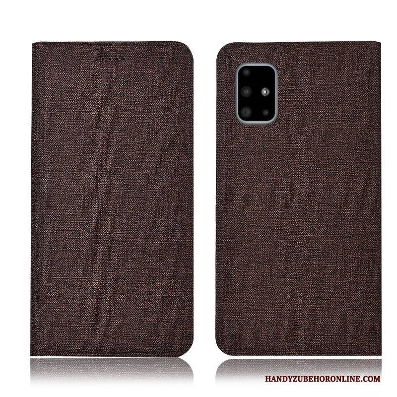 Hülle Samsung Galaxy A51 Folio Handyhüllen Anti-sturz, Case Samsung Galaxy A51 Taschen Dunkel Baumwolle Und Leinen