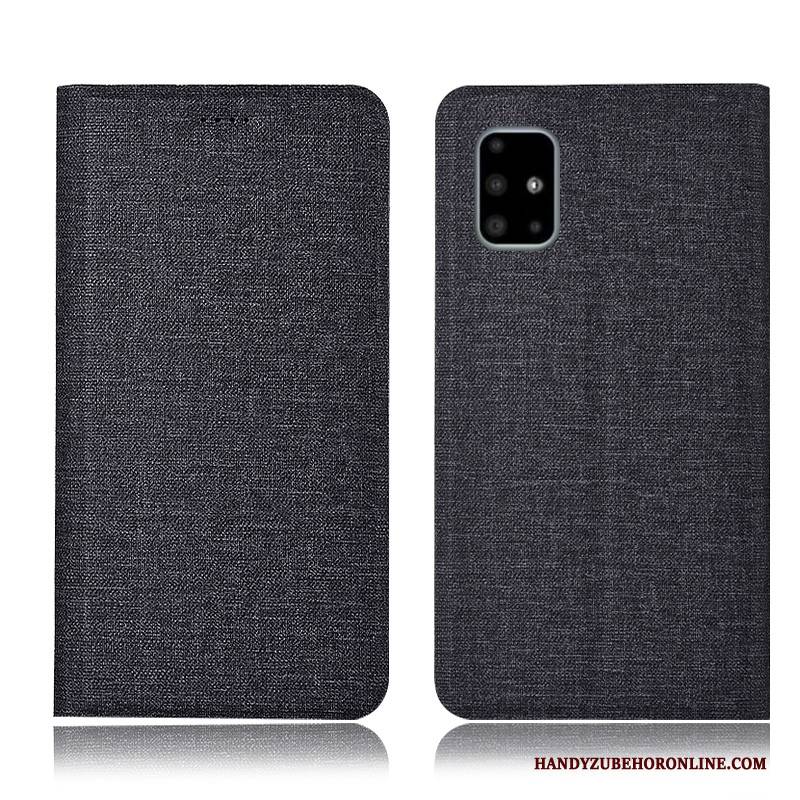 Hülle Samsung Galaxy A51 Folio Handyhüllen Anti-sturz, Case Samsung Galaxy A51 Taschen Dunkel Baumwolle Und Leinen