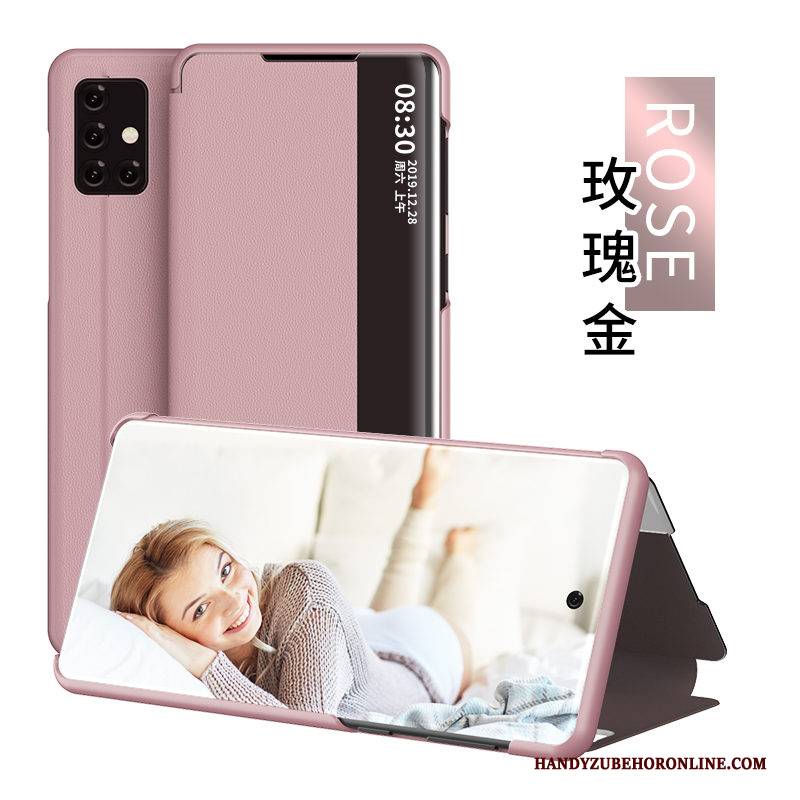 Hülle Samsung Galaxy A51 Lederhülle Membran Rosegold, Case Samsung Galaxy A51 Folio Handyhüllen Temperieren