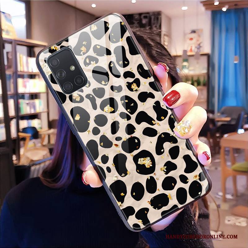 Hülle Samsung Galaxy A51 Schutz Hängende Verzierungen Glas, Case Samsung Galaxy A51 Pulver Leopard