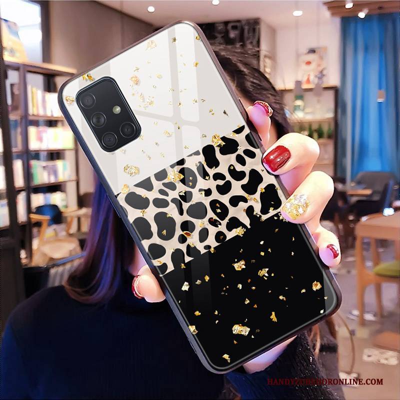 Hülle Samsung Galaxy A51 Schutz Hängende Verzierungen Glas, Case Samsung Galaxy A51 Pulver Leopard