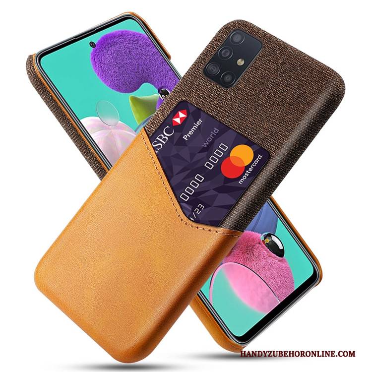 Hülle Samsung Galaxy A51 Taschen Handyhüllen Persönlichkeit, Case Samsung Galaxy A51 Leder Karte Gelb