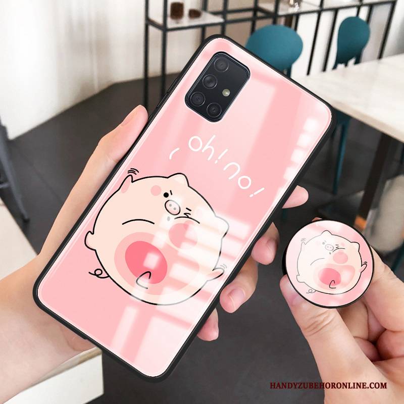 Hülle Samsung Galaxy A51 Weiche Glas Frisch, Case Samsung Galaxy A51 Karikatur Mini Rosa