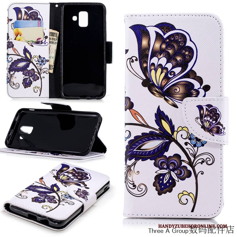 Hülle Samsung Galaxy A6+ Karikatur Handyhüllen Schwarz, Case Samsung Galaxy A6+ Folio Persönlichkeit