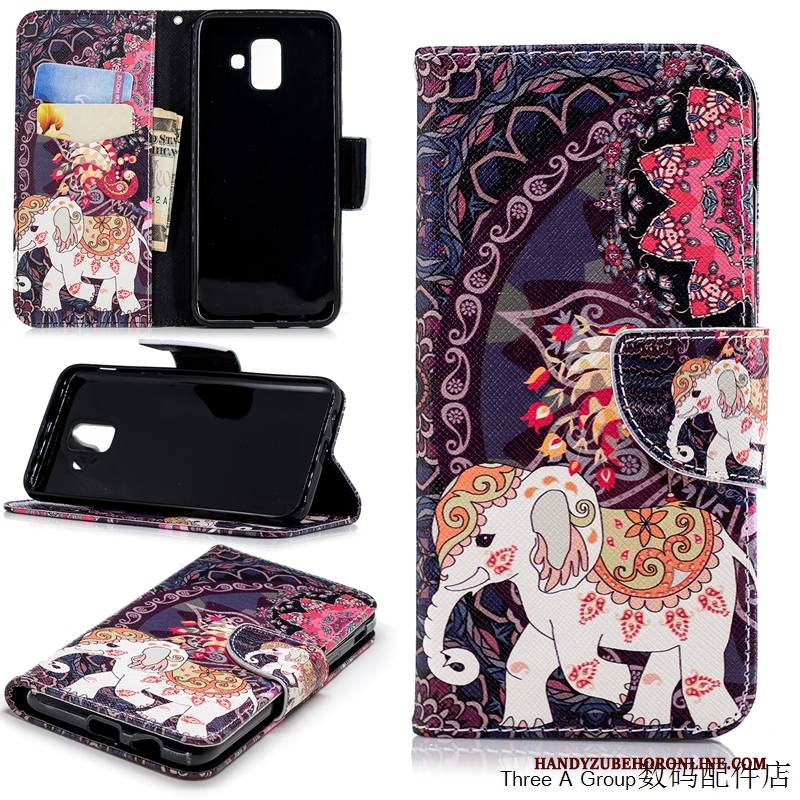 Hülle Samsung Galaxy A6+ Karikatur Handyhüllen Schwarz, Case Samsung Galaxy A6+ Folio Persönlichkeit