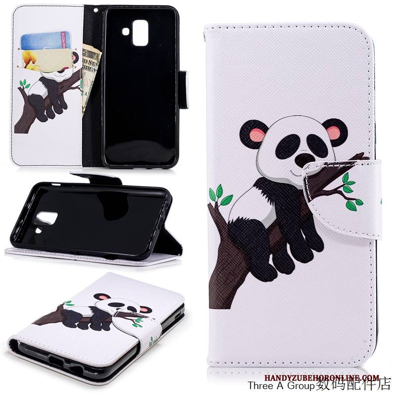 Hülle Samsung Galaxy A6+ Karikatur Handyhüllen Schwarz, Case Samsung Galaxy A6+ Folio Persönlichkeit