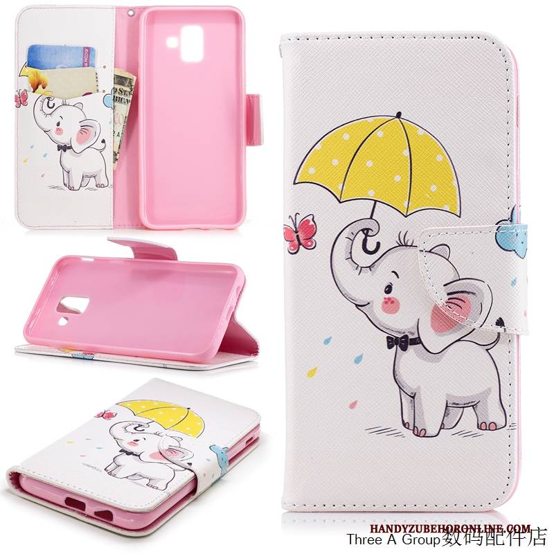 Hülle Samsung Galaxy A6+ Karikatur Handyhüllen Schwarz, Case Samsung Galaxy A6+ Folio Persönlichkeit