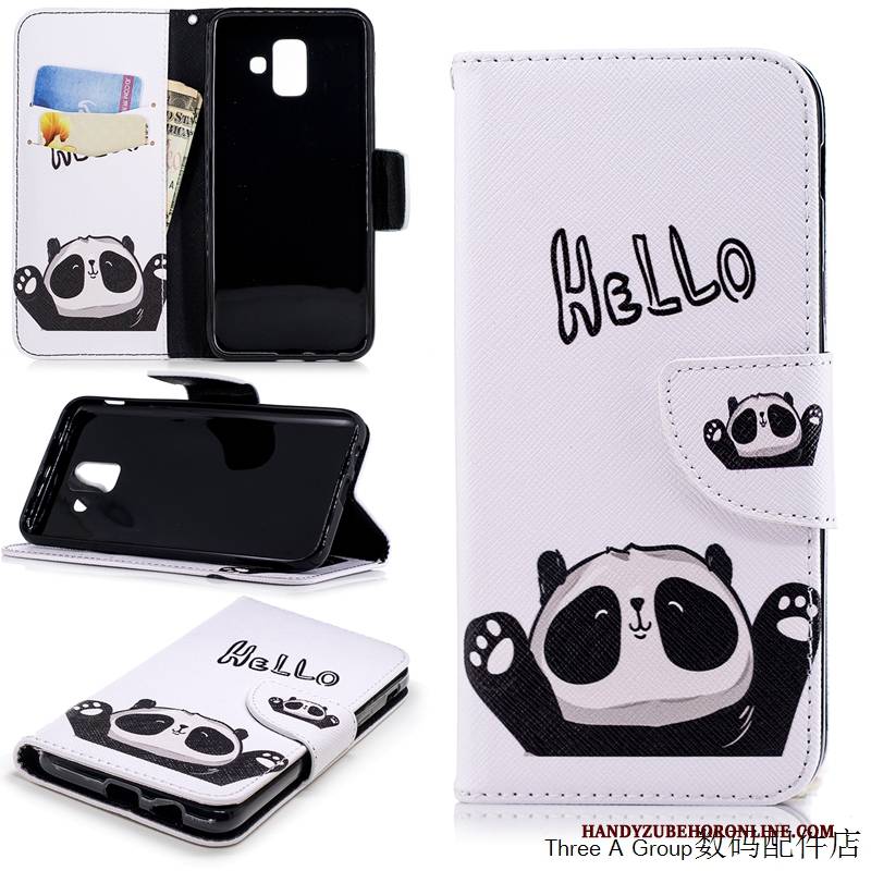 Hülle Samsung Galaxy A6+ Karikatur Handyhüllen Schwarz, Case Samsung Galaxy A6+ Folio Persönlichkeit