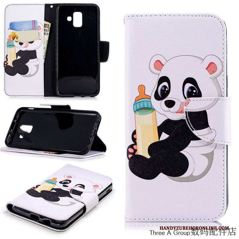 Hülle Samsung Galaxy A6+ Karikatur Handyhüllen Schwarz, Case Samsung Galaxy A6+ Folio Persönlichkeit